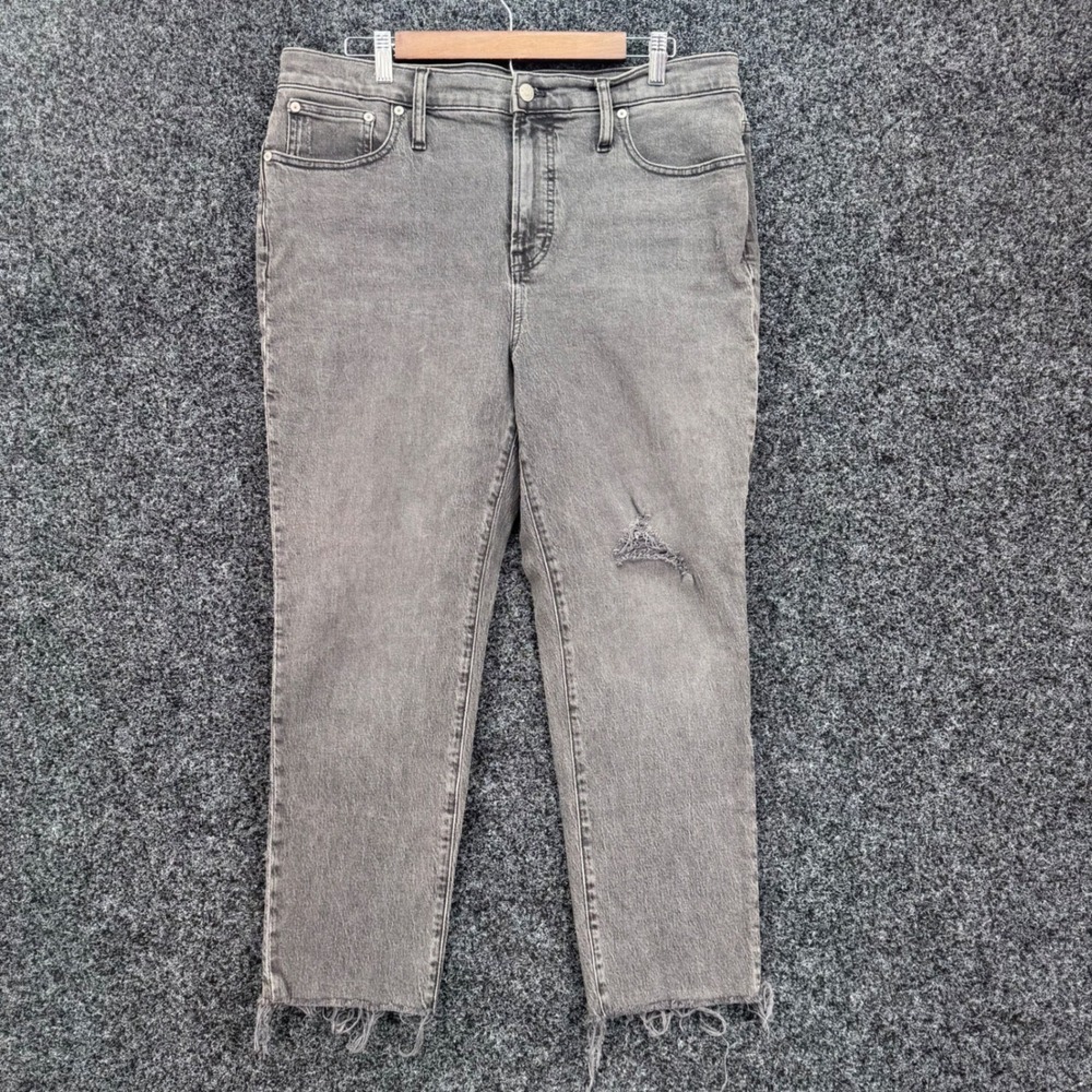 Madewell The Perfect Vintage Jean Gray Raw Hem Distressed 32P High Rise Straight